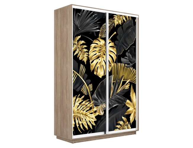 Шкаф-купе Экспресс 2-х дверный (Фото №1003 Листья золото), Сонома