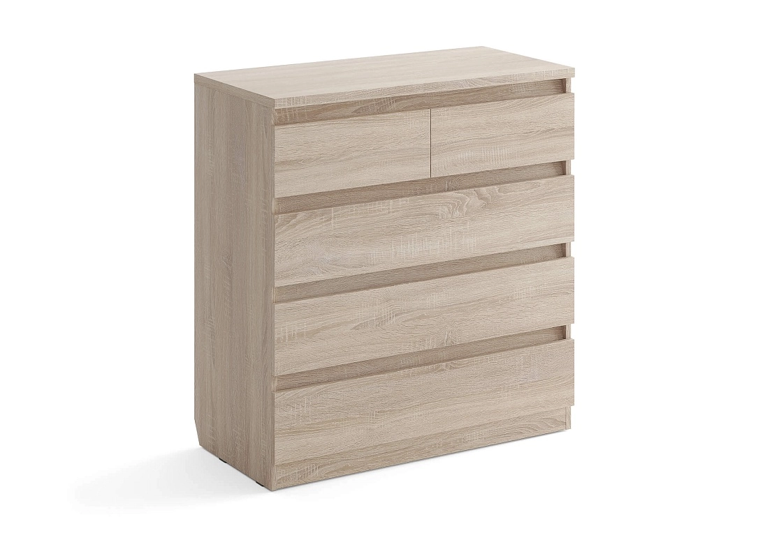 Белый комод Aksel 5 ящиков - дуб сонома